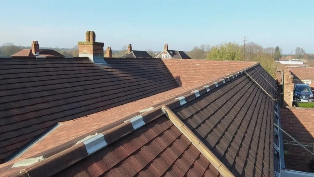 An elevated view across a site relevant to Dorking roofing near Leatherhead